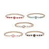 5Pcs 5 Colors Alloy Enamel Smiling Face & Brass & Glass Beaded Stretch Bracelets Set for Women BJEW-JB08774-1