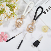 2Pcs 2 Colors PU Leather and Alloy Rhinestone Braided Keychain KEYC-CL0001-16-3
