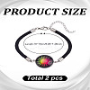 1 Set 2Pcs Valentine's Day Luminous 304 Stainless Steel Glass Flat Round Link Bracelet Sets BJEW-LP0001-35A-2