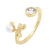 Dolphin Brass Micro Pave Cubic Zirconia Cuff Rings for Women RJEW-K240-10G-4