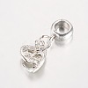 Heart Antique Silver Plated Alloy Rhinestone European Dangle Charms Large Hole Pendants MPDL-K014-M-3