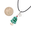 Electroplate Glass Beaded Dark Cyan Christmas Tree & Alloy Star Pendant Black Waxed Cotton Cord Necklaces NJEW-MZ00123-01-3