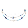 2Pcs 2 Styles Natural Pearl & Blue Resin Evil Eye & Glass Seed Beaded Necklaces for Women NJEW-MZ00152-2