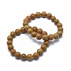 Natural Wood Lace Stone Bead Stretch Bracelets X-BJEW-K212-A-041-1