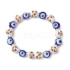 Handmade Flower Printed Porcelain Ceramic & Handmade Lampwork Evil Eye Beads Stretch Bracelets for Women BJEW-JB12105-01-2