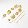 Oval Rectangle Alloy with Synthetic Turquoise Link Chain Waist Belly Chains for Dress FS-WG6F33A-01-4