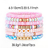 7Pcs Heart Pattern Polymer Clay & Plastic Pearl & CCB Plastic Beaded Stretch Bracelet Set for Women FS-WG634BB-03-1