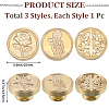 3Pcs 3 Styles Golden Plated Wax Seal Brass Stamp Head AJEW-CP0007-52B-2