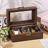 3-Slot Wood Covered with PU Leather Watch Storage Boxes with Glass Visible Window Hinged Lids and Lint Pillows Inside CON-WH0113-10B-5