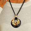 Alloy Leopard Print Ring Pendant Black Cord Necklaces FS-WG3AB90-02-1