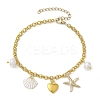 Natural Pearl & Iron Rolo Chain Bracelets BJEW-JB10364-1