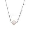 Round Natural Cultured Freshwater Pearl Pendant Necklaces NJEW-JN04965-1