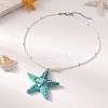 Ocean Starfish Cloth Shell with Rhinestone Pendant White Glass Beaded Necklaces for Women FS-WGEED08-01-1