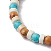 Synthetic Turquoise & Round Wood Beads Stretch Bracelets for Men Women BJEW-JM11833-01-3