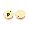 304 Stainless Steel & Enamel Flat Round with Heart Pendants STAS-T073-11G-2