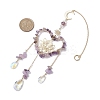 Natural Amethyst Chip & Brass Heart & Lotus Hanging Ornaments HJEW-TA00257-3