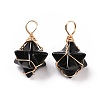 Natural Obsidian Copper Wire Wrapped Pendants G-B041-02G-16-2
