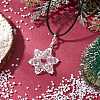 Electroplate Glass & TOHO Round Seed Beaded Snowflake Pendant Black Waxed Cotton Cord Necklaces for Women NJEW-MZ00125-1