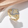 Brass Micro Pave Clear Cubic Zirconia Cuff Rings for Women RJEW-U041-03G-1
