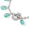 Alloy Starfish Scallop Shell Shape with Glass Teardrop Charm Bracelets BJEW-JB09983-02-3