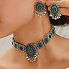 Oval Alloy Rhinestone Choker Necklace & Stud Earrings Sets for Women FS-WG6C9E9-04-1