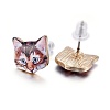 Real 14K Gold Plated Alloy Kitten Stud Earrings EJEW-G148-01G-01-2