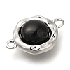 Brass Pave Black Glass Half Round Links Connector Charms KK-K388-19P-2