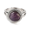 Natural Amethyst Round Adjustable Rings RJEW-K271-02P-01-2