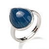 Natural Banded Agate Teardrop Adjustable Rings RJEW-K371-08S-10-2