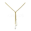 Adjustable Electroplate Shell Pearl Teardrop Tassel 304 Stainless Steel Box Chain Slider Lariat Necklaces for Women NJEW-JN06021-3