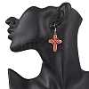 304 Stainless Steel Glass Seeds Cross Dangle Earrings EJEW-MZ00506-02-3