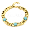 304 Stainless Steel & Synthetic Turquoise Polygon Link Bracelets for Women BJEW-G717-16G-03-1