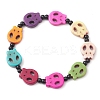 Dyed Synthetic Turquoise Halloween Skull Beaded Stretch Bracelets BJEW-TA00477-1