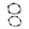 2Pcs Halloween Skull Synthetic Turquoise & Round Lava Rock & Synthetic Non-Magnetic Hematite Beaded Stretch Bracelet Sets for Women BJEW-JB10656-1
