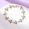 Ocean Theme Brass Cubic Zirconia with Enamel Link Bracelets for Women BJEW-F514-01D-G-1
