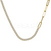 925 Sterling Silver Pave Clear Cubic Zirconia Paperclip Chain Necklaces for Women NJEW-Q342-10G-1
