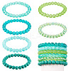 6Pcs 6 Styles 8mm Glass Round Beaded Stretch Bracelet Sets BJEW-TAC0025-1