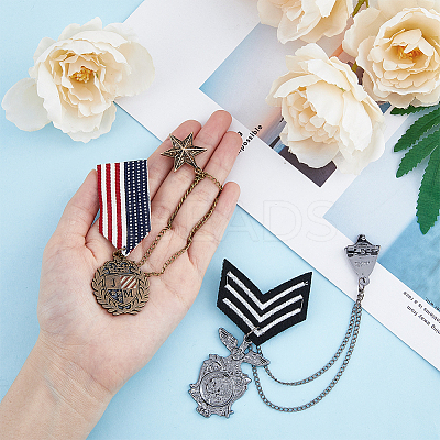 2Pcs 2 Style Republique Francaise Eagle & Leaf Hanging Charms Lapel Pins with Safety Chains JEWB-FH0001-18-1