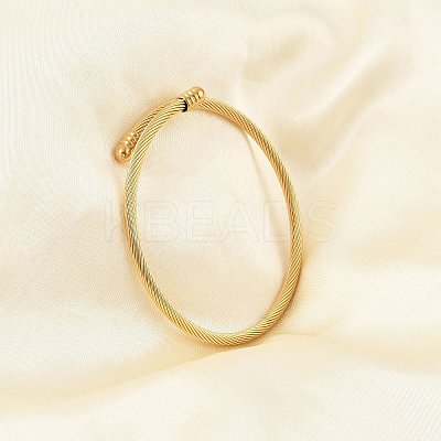 PVD Vacuum Plating 304 Stainless Steel Open Cuff Bangle with Oval Beaded BJEW-C031-01G-1