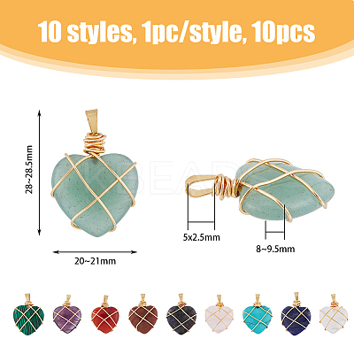 10Pcs 10 Styles Natural & Synthetic Mixed Gemstone Pendants G-FH0002-26-1