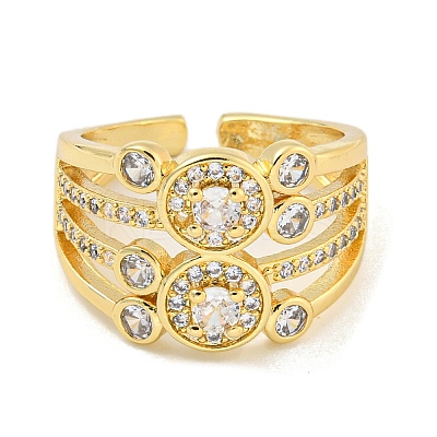 Round Clear Cubic Zirconia Open Cuff Ring RJEW-L121-038G-1