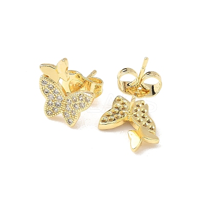 Brass Micro Pave Clear Cubic Zirconia Stud Earrings EJEW-D305-20G-03-1