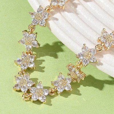 Cubic Zirconia Flower Link Bracelets BJEW-L711-03G-08-1