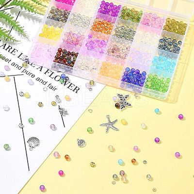 DIY Round Glass Imitation Opalite Beads & Alloy Pendants Bracelets Making Kits DIY-FS0006-39-1
