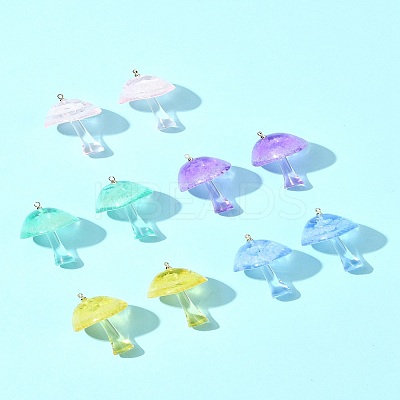 10Pcs 5 Colors Luminous Epoxy Resin Mushroom Pendants RESI-FS0001-99-1