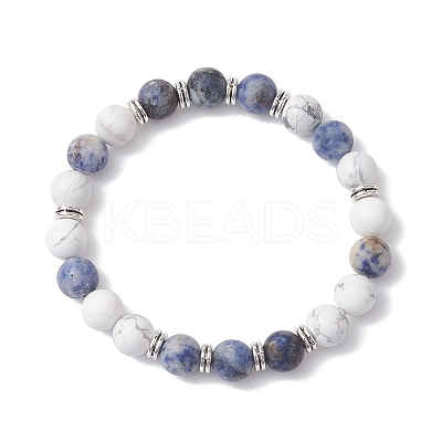 8mm Round Natural Howlite & Blue Spot Jasper Beaded Stretch Bracelets for Women BJEW-TA00529-1