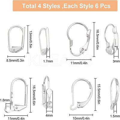 24Pcs 4 Styles Brass Leverback Earring Findings KK-SC0002-28S-1