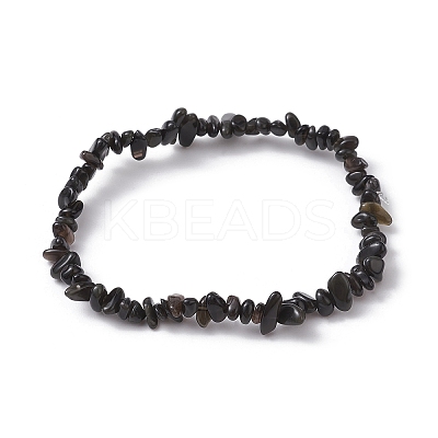 Natural Obsidian Chips Beaded Stretch Bracelets for Women BJEW-JB10046-12-1