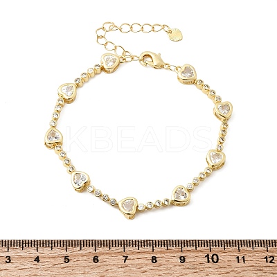 Heart Brass Micro Pave Cubic Zirconia Link Chain Bracelets for Women BJEW-A164-01G-01-1