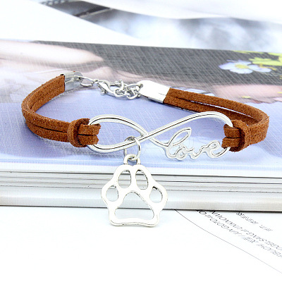 Infinity & Paw Print & Word Love Alloy with Suede Cord Charm Bracelets FS-WG0006A-10-1